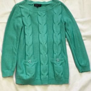 Jones New York Signature Green Cable Knit Sweater